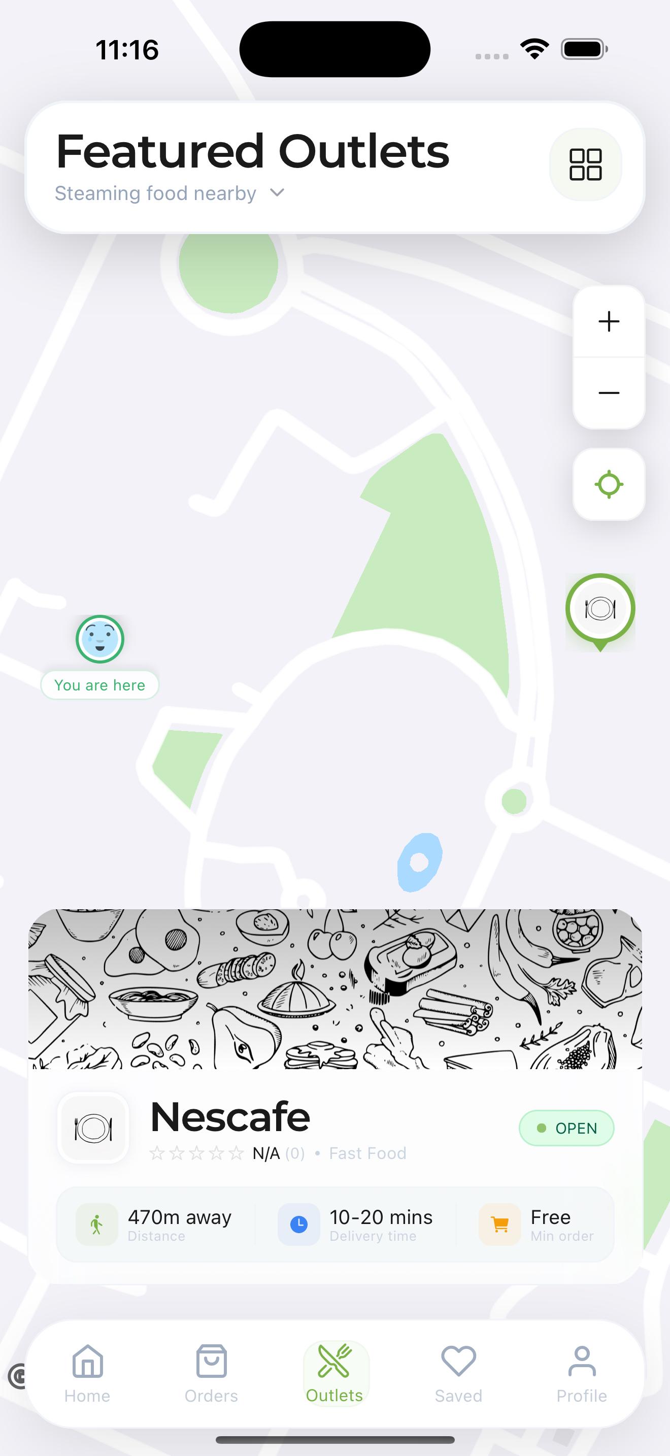 Tuckr app: featured outlets and map